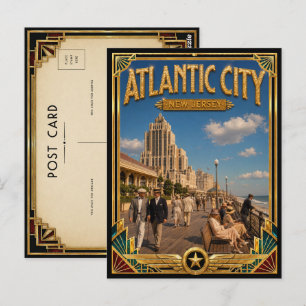 Carte Postale Atlantic City New Jersey Art Déco Vintage Doré