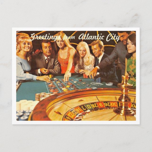 Carte Postale Atlantic City NJ, Jeux, Roulette, Rétro (Devant)