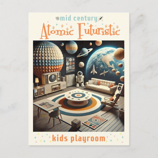 Carte Postale Atomique Futuriste Espace Age Enfants Salle de jeu (Devant)