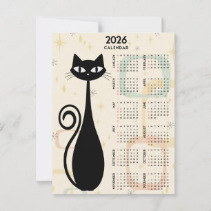 Carte Postale Atomique Rétro Chat Noir Mid Century 2026 Calendri
