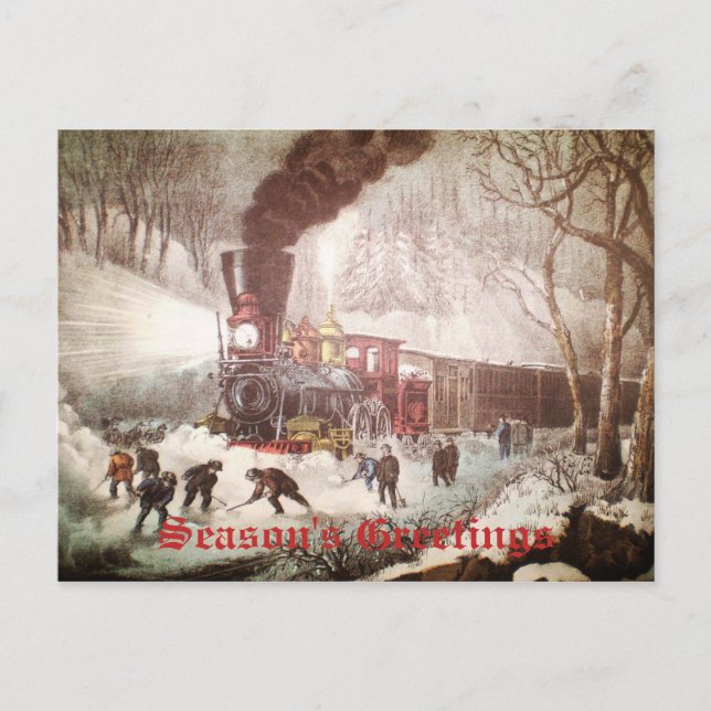 Carte postale attachée de Noël de train de neige (Devant)