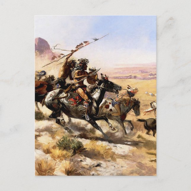 Carte Postale « Attaque d'un convoi de chariots » par Charles M  (Devant)