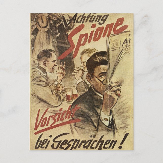 Carte Postale Attention - affiche d'espions (Devant)