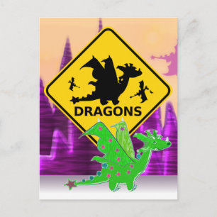 Carte Postale Attention aux dragons Signer de mignons caricature