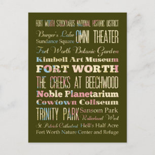 Carte Postale Attractions et lieux célèbres de Fort Worth, Texas