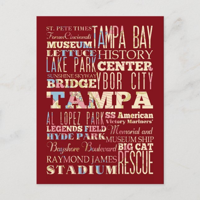 Carte Postale Attractions et lieux célèbres de Tampa, Floride. (Devant)
