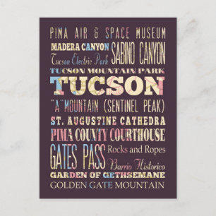 Carte Postale Attractions et lieux célèbres de Tucson, Arizona.