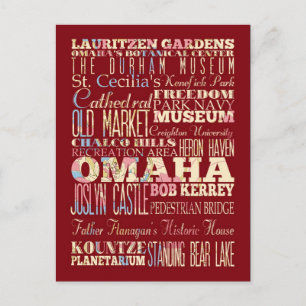 Carte Postale Attractions et lieux célèbres d'Omaha, Nebraska.