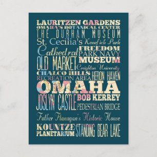Carte Postale Attractions et lieux célèbres d'Omaha, Nebraska.