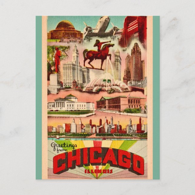 Carte Postale Attractions rétro de Chicago  (Devant)