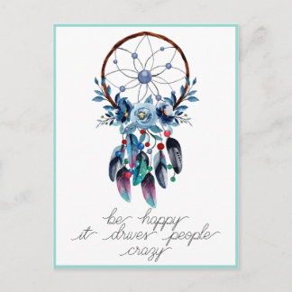 Carte Postale Attrape-Rêve Plume Floral Bohème Bonheur