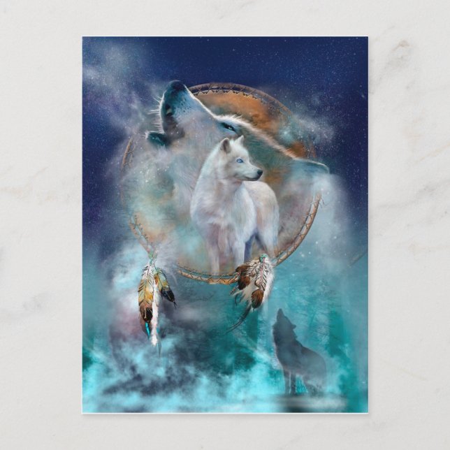 Carte Postale attrape-rêves indien et loup de tête tribal ethniq (Devant)