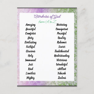 Carte Postale Attributs de Dieu de A à Zed