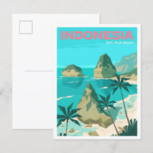 Carte Postale Atuh Beach Bali Art Vintage Illustration Voyage