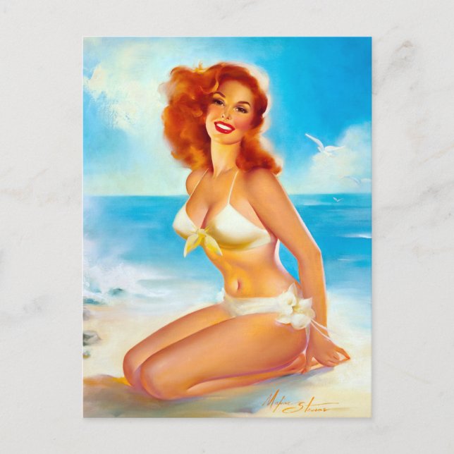 Carte Postale Au Beach Pin Up (Devant)