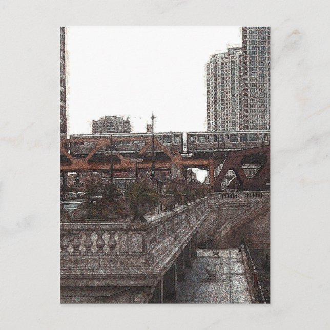 Carte Postale Au bord de la rivière Chicago... (Devant)