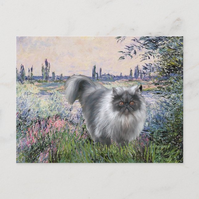 Carte Postale Au bord de la Seine - Chat persan à la fumée bleue (Devant)