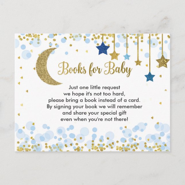 Carte Postale Au-dessus de la lune Livres de Baby shower bleu po (Devant)