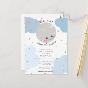 Carte Postale Au-dessus du Baby shower de la Lune Blue Cute Kawa