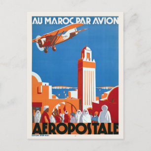 Carte Postale Au Maroc Par Avion Poster vintage 1930