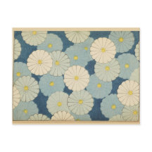 Carte postale au motif floral japonais blanc et bl