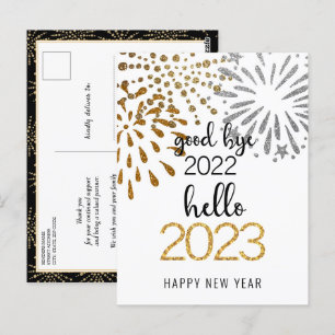 Carte Postale Au revoir 2022 Bonjour 2023 Feu d'artifice festif 