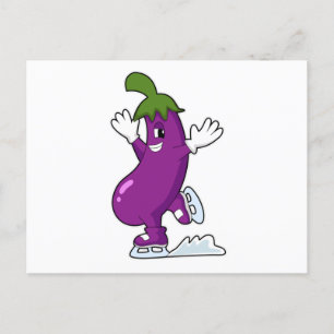 Carte Postale Aubergine au patinage artistique avec des patins à