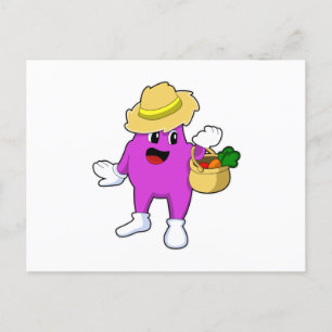Carte Postale Aubergine en agriculteur avec carotte