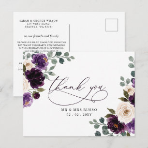 Carte Postale Aubergine Fleur Merci Violet Pourpre Ivoire