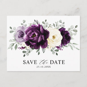 Carte Postale Aubergine prune ivoire blanc Enregistrer la date  