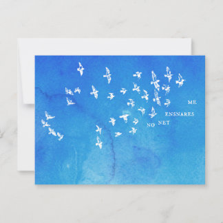 Carte Postale "Aucun filet ne m'enfonce" + oiseaux (blanc sur bl