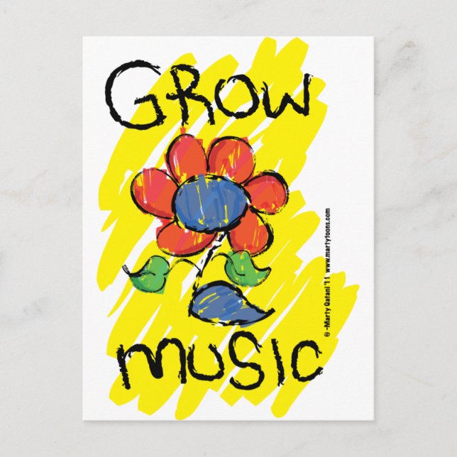 Carte Postale Augmentez Un Peu De Musique. Conception de fleurs  (Devant)