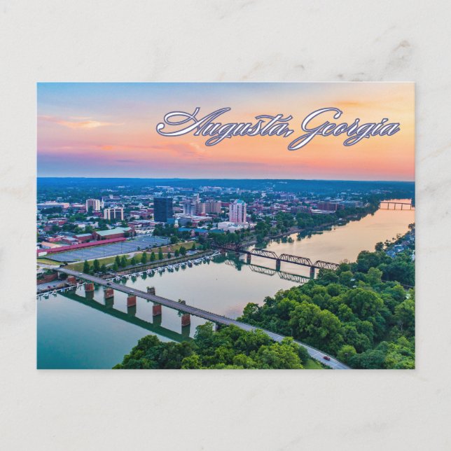 Carte Postale Augusta, Géorgie Vue du centre-ville au coucher du (Devant)