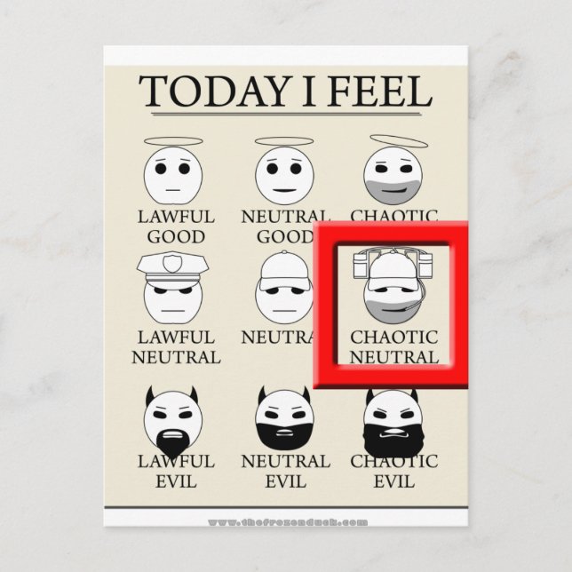 Carte Postale Aujourd'hui je me sens chaotique neutre (Devant)