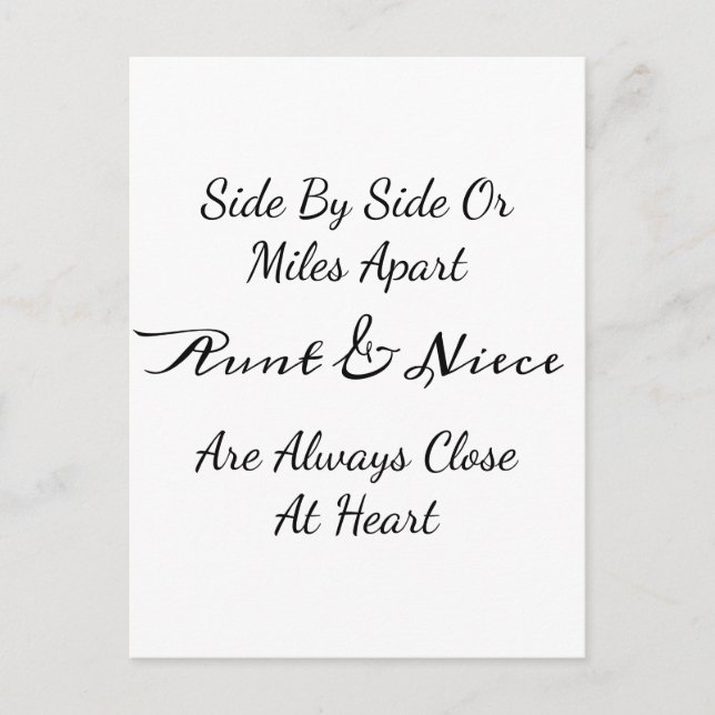 Carte Postale Aunt & Niece Quote – Side By Side or Miles Apart (Devant)