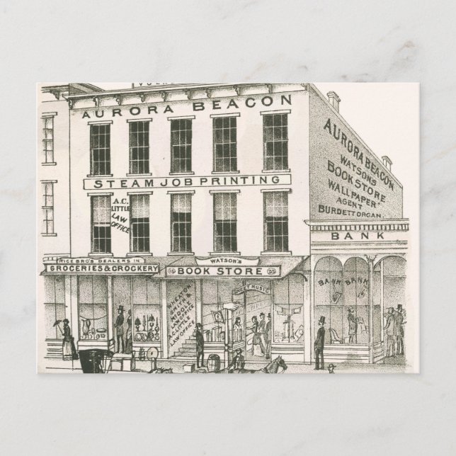 Carte Postale Aurora Illinois Aurora Beacon News 1871 Stone Lith (Devant)