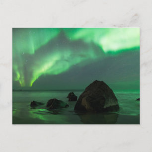 Carte Postale Aurore Boréale   Plage Lofoten Norvège