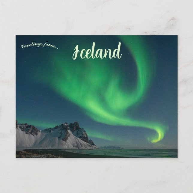 Carte Postale Aurores boréales en Islande (Devant)