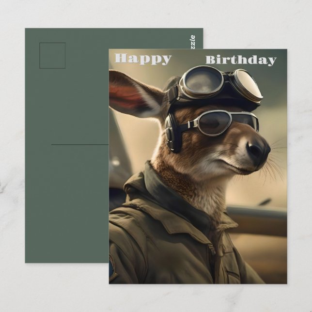 Carte Postale Aussie Kangaroo King des voies aériennes, Annivers (Devant / Derrière)