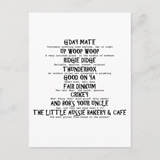 Carte Postale Aussie Slang