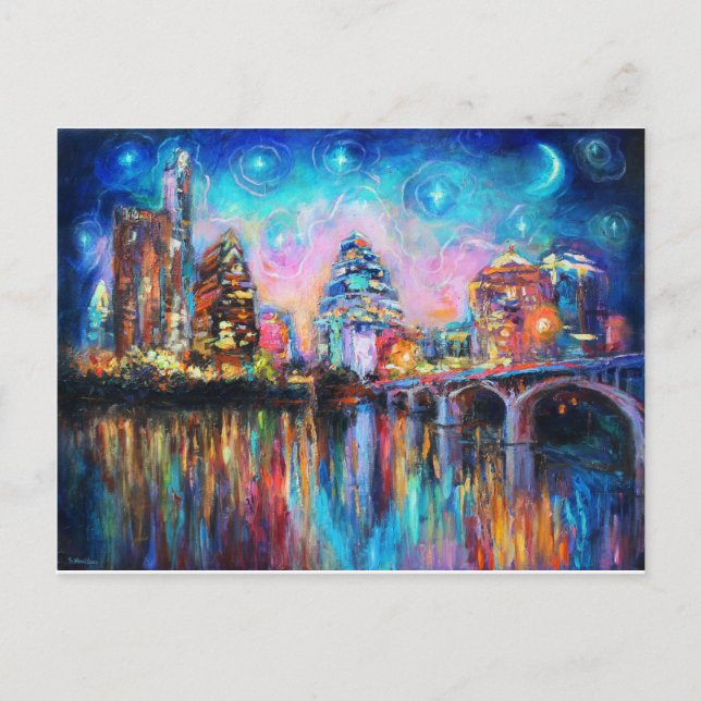 Carte Postale Austin Skyline à la nuit cityscape Cadeaux d'art (Devant)