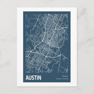 Carte Postale Austin Texas City Plan Line Art Blue Imprimer