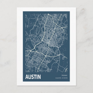 Carte Postale Austin Texas City Plan Line Art Blue Imprimer