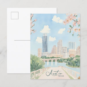 Carte Postale Austin Texas Gouache Peinture Illustration Voyage