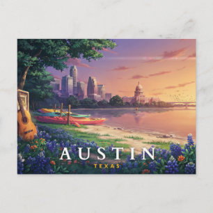 Carte Postale Austin Texas Rétro Riverfront Musique Voyage 