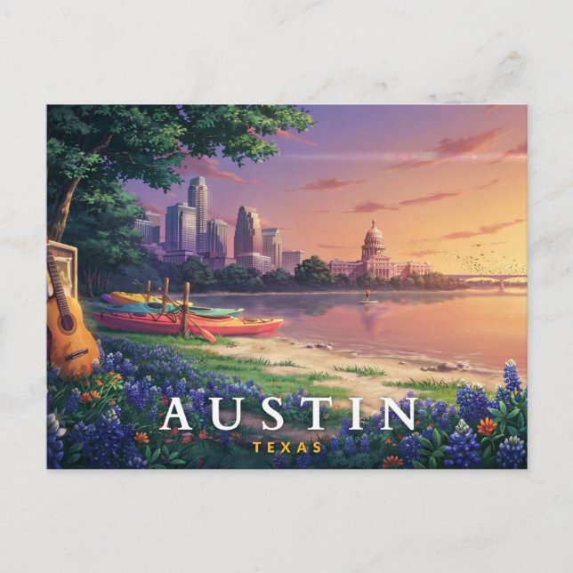 Carte Postale Austin Texas Rétro Riverfront Musique Voyage  (Devant)