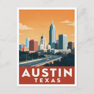 Carte Postale Austin Texas Skyline Art de Voyage Vintage