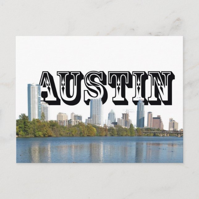 Carte Postale Austin Texas Skyline avec Austin dans le ciel (Devant)
