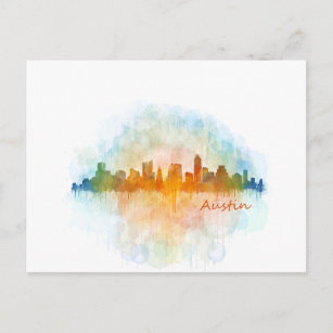 Carte Postale Austin Texas skyline watercolor v4