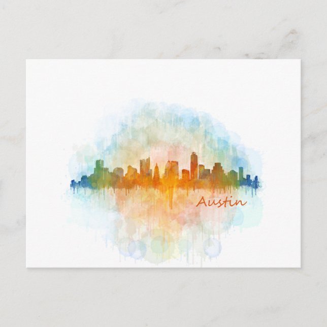 Carte Postale Austin Texas skyline watercolor v4 (Devant)